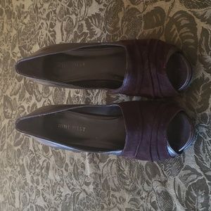 Brown leather and suede peep toe heels